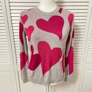 For the Republic Heart Sweater Crew Neck Long Sleeve Spring Love Pink Grey
